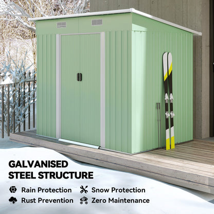 Outsunny 7 x 4ft Outdoor Garden Metal Storage Shed, Tool Storage Box for Backyard, Patio and Lawn, Light Green