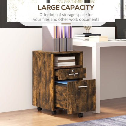 Vinsetto Lockable Two-Drawer Filing Cabinet, with Wheels - Wood-Effect