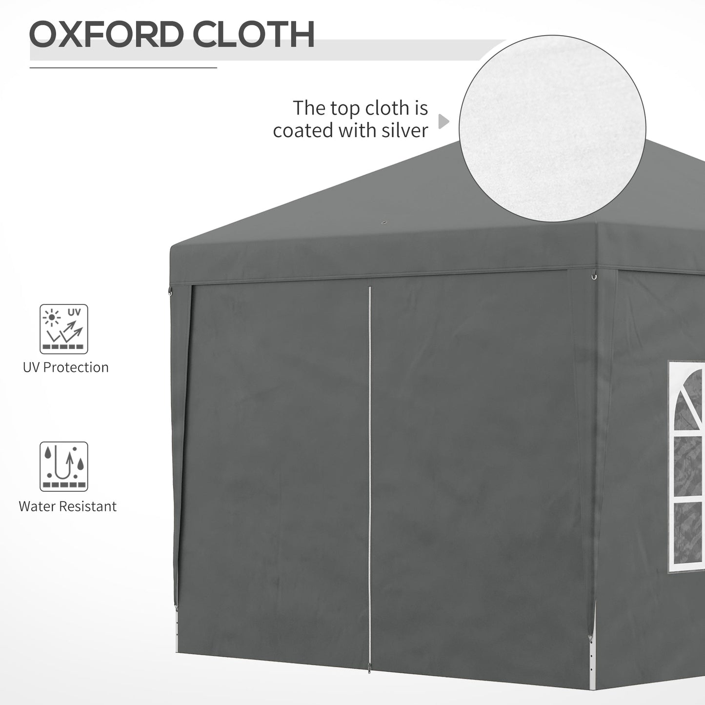 Outsunny 3 x 3 m Pop Up Gazebo Party Tent Canopy Wedding Camping Marquee z torbą transportową i 2 oknami, szary