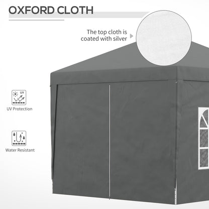 Outsunny 3 x 3 m Pop Up Gazebo Party Tent Canopy Wedding Camping Marquee z torbą transportową i 2 oknami, szary