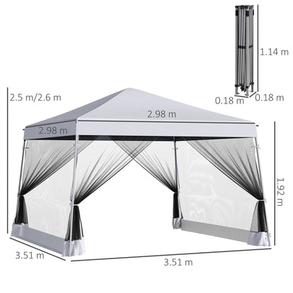Outsunny Outdoor Garden Pop-up Gazebo Canopy Tent Sun Shade Event Shelter składany z regulowaną wysokością, siatkowe ściany boczne 3,5 m √É‚Äî 3,5 m podstawa / 3 m √É‚Äî 3 m góra, biały