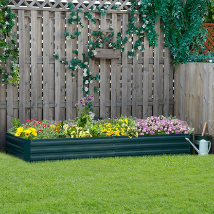 صندوق زراعة سرير معدني مرتفع من Outsunny لزراعة الزهور والأعشاب باللون الأخضر، 241 × 90.5 × 30 سم