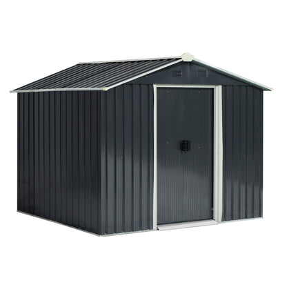 Outsunny 8 x 6ft Garden Storage Shed Double Door Ventilation Windows Sloped Roof Outdoor Equipment Tool, Grey