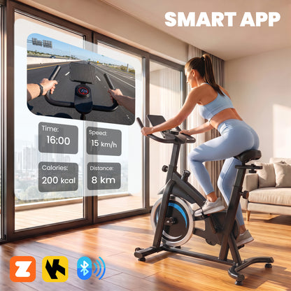SPORTNOW Exercise Bike, Indoor Stationary Bike with Smart APP, 0-100% Magnetic Resistance, Adjustable Seat & Handlebars, Wheels