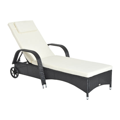 Outsunny Garden Rattan Furniture Pojedynczy leżak ogrodowy z funkcją rozkładania Fotel ogrodowy z plecionki z wikliny Regulowany zagłówek z ognioodporną poduszką - czarny