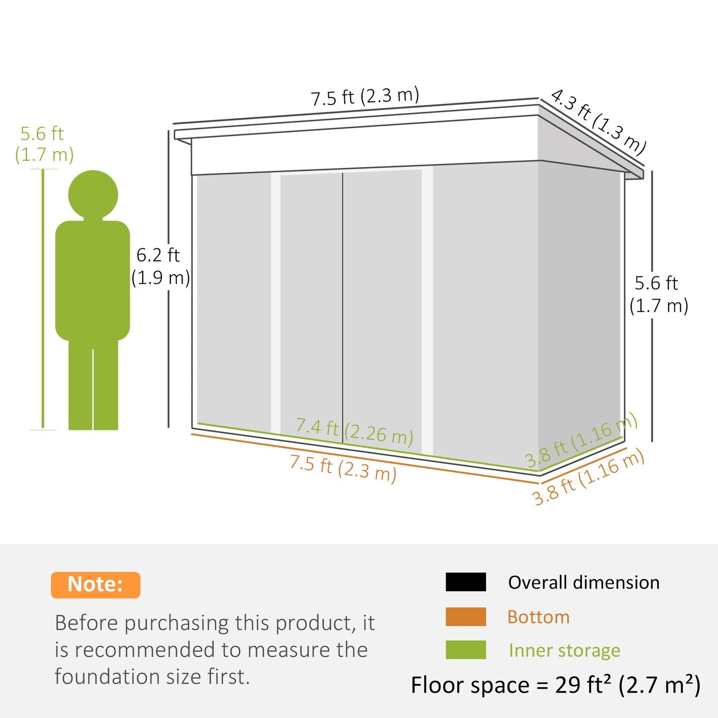 Outsunny 7.6 x 4.3ft Garden Storage Shed with Lockable Sliding Doors and Ventilation, Metal Garden Tool Storage House, Green