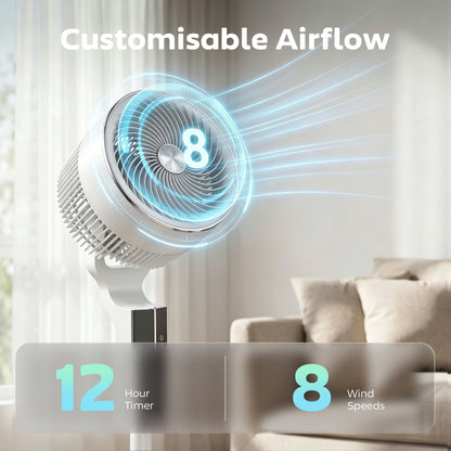 HOMCOM 20 dB Silent Standing Fan for Bedroom, 46" Pedestal Fan with Remote, 85° Oscillating, 8 Speeds, White