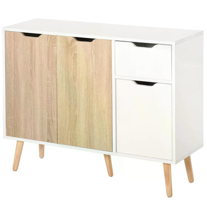 HOMCOM Sideboard Floor Standing Storage Cabinet with Drawer for Bedroom, Living Room, Home Office, Natural