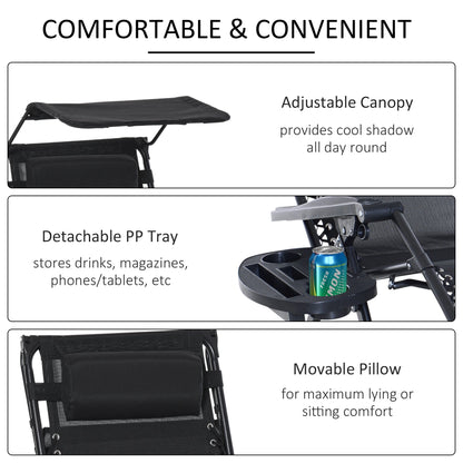 كرسي هزاز للحديقة من Outsunny كرسي قابل للطي في الهواء الطلق قابل للتعديل كرسي هزاز للشمس بدون جاذبية مع مسند للرأس وحامل جانبي وسطح فناء - أسود