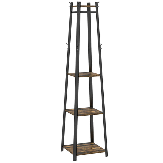 HOMCOM Compact Freestanding Coat Rack - Black/Brown