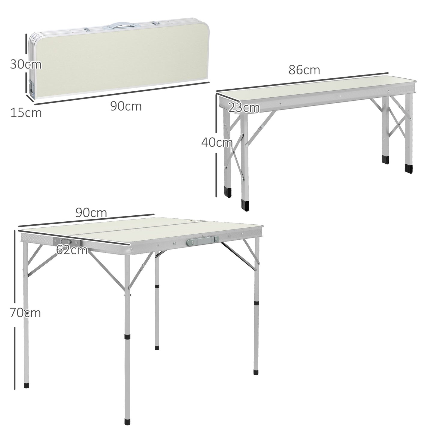 Outsunny Foldable Camping Picnic Table and Chairs, Lightweight Aluminium Garden Table Set with 2 Benches for Camping, Garden, Party, BBQ, Silver