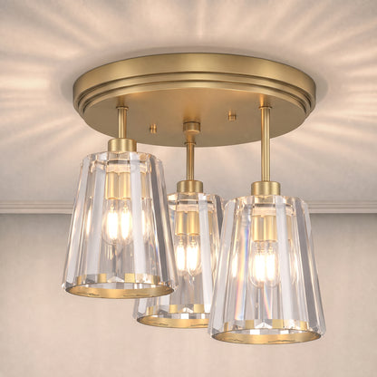 HOMCOM 3-Light Crystal Glass Ceiling Light, Triple Head with Dual Mounting, Modern Ceiling Lamp for Living Room, Gold Tone