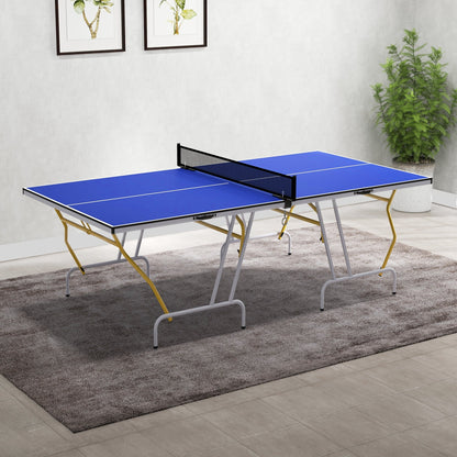 SPORTNOW 9FT Foldable Table Tennis Table, with Cover, Net, Paddles, Balls - Blue