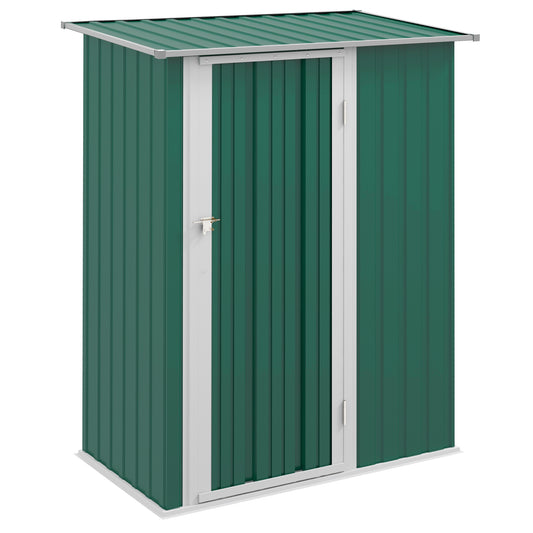 Outsunny 5ft x 3ft Metalowy ogrodowy schowek, zewnętrzny schowek na narzędzia ze spadzistym dachem, zamykane drzwi na narzędzia, sprzęt, zielony