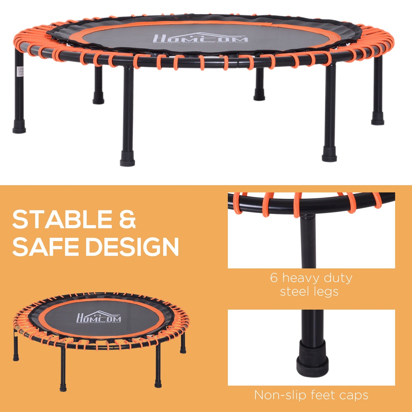 HOMCOM Mini Trampoline Fitness Trampoline,_101.6 x 25Hcm-Black/Orange