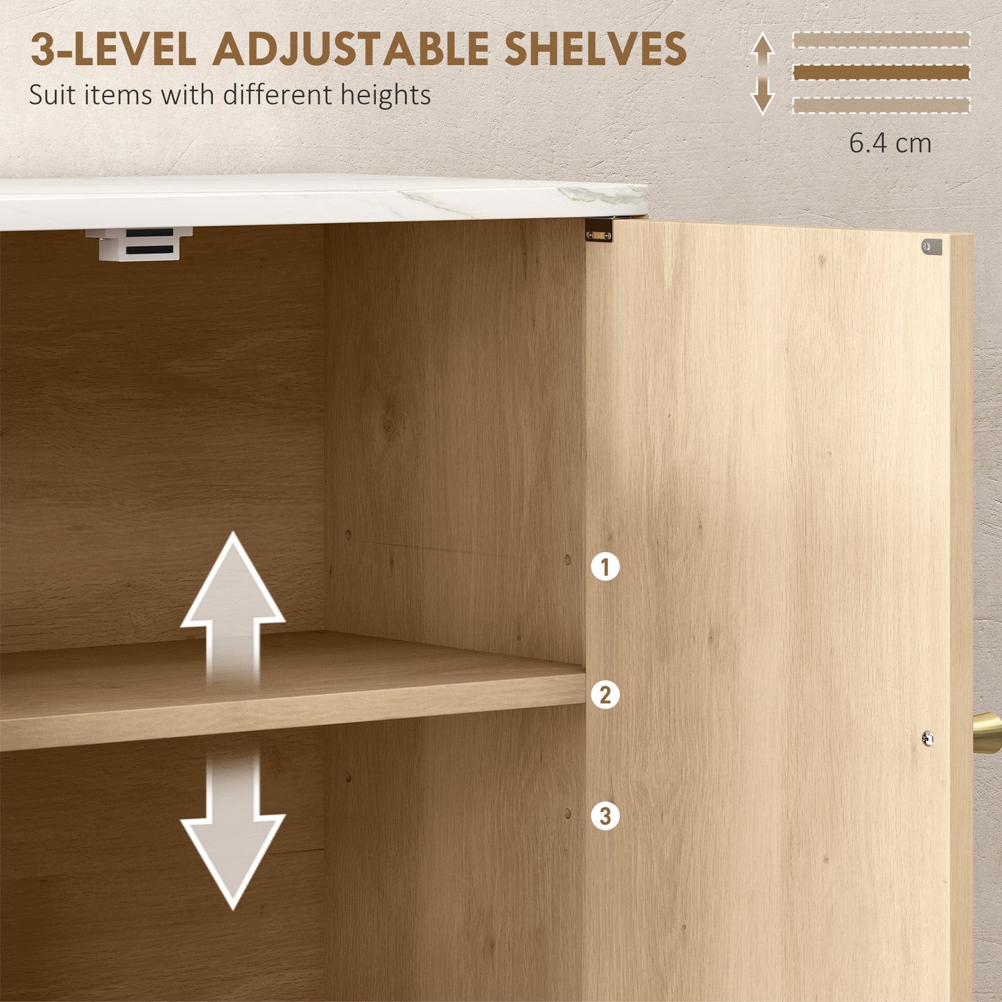 HOMCOM Bathroom Wall Cabinet with Adjustable Shelf - Oak