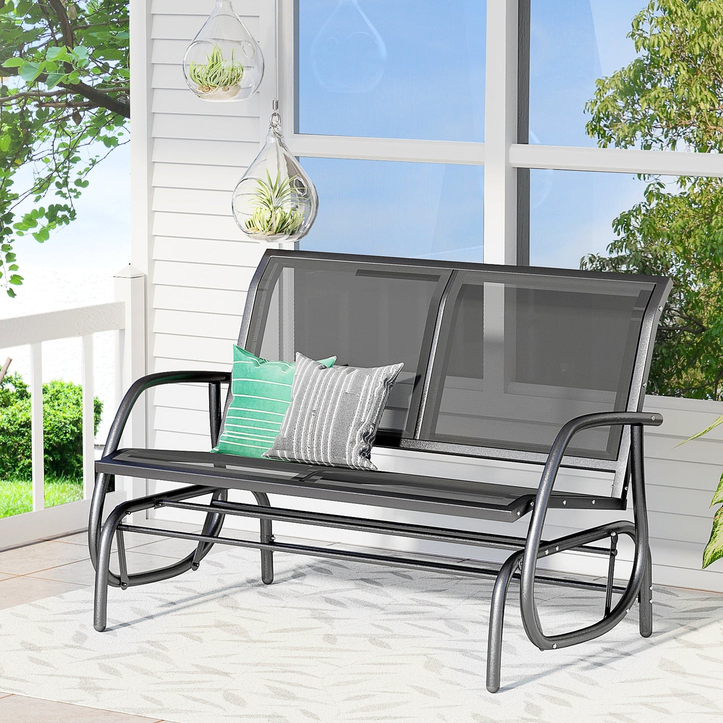 2-Person Outdoor Glider Bench Patio Double Swing Gliding Chair Loveseat w/Power Coated Steel Frame for Backyard Garden Porch, Black