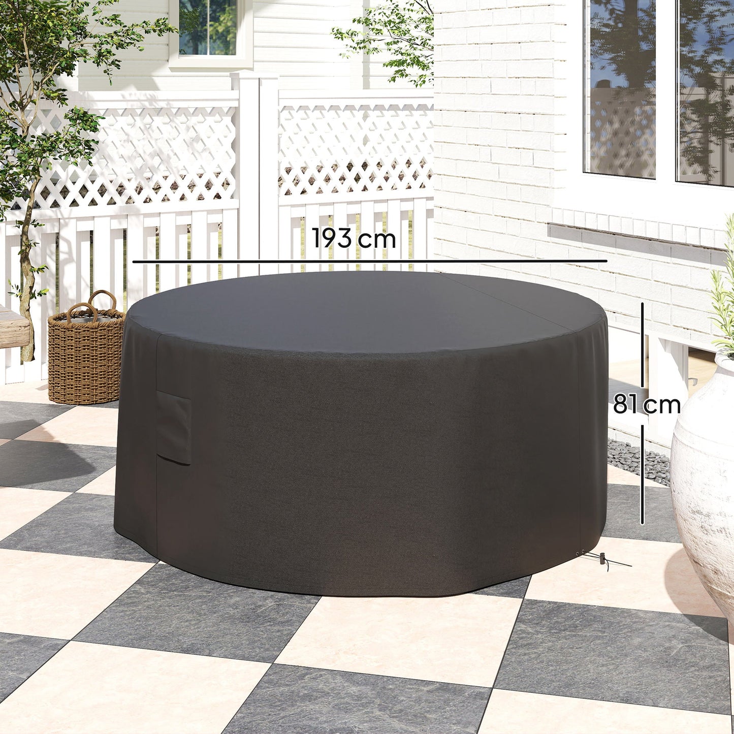 Outsunny Garden Patio Large Furniture Set Round Cover 600D Oxford Waterproof, √ê¬§193 x 80H cm, Black