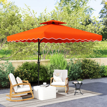 Outsunny 2,5 m parasol wspornikowy z łatwą dźwignią, kwadratowy podwójny parasol ogrodowy z falbankami i poprzeczną podstawą, zwisające osłony przeciwsłoneczne na zewnątrz, pomarańczowy