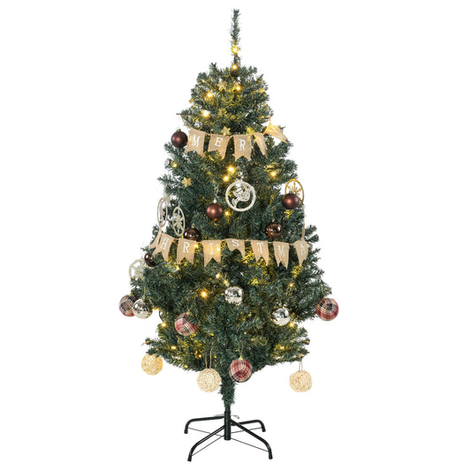 HOMCOM 5' Artificial Prelit Christmas Trees Holiday DŽcor with Warm White LED Lights, Decoration, Banner, Tag, Ball