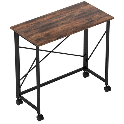 HOMCOM 80 cm Folding Desk on Wheels - Rustic Brown