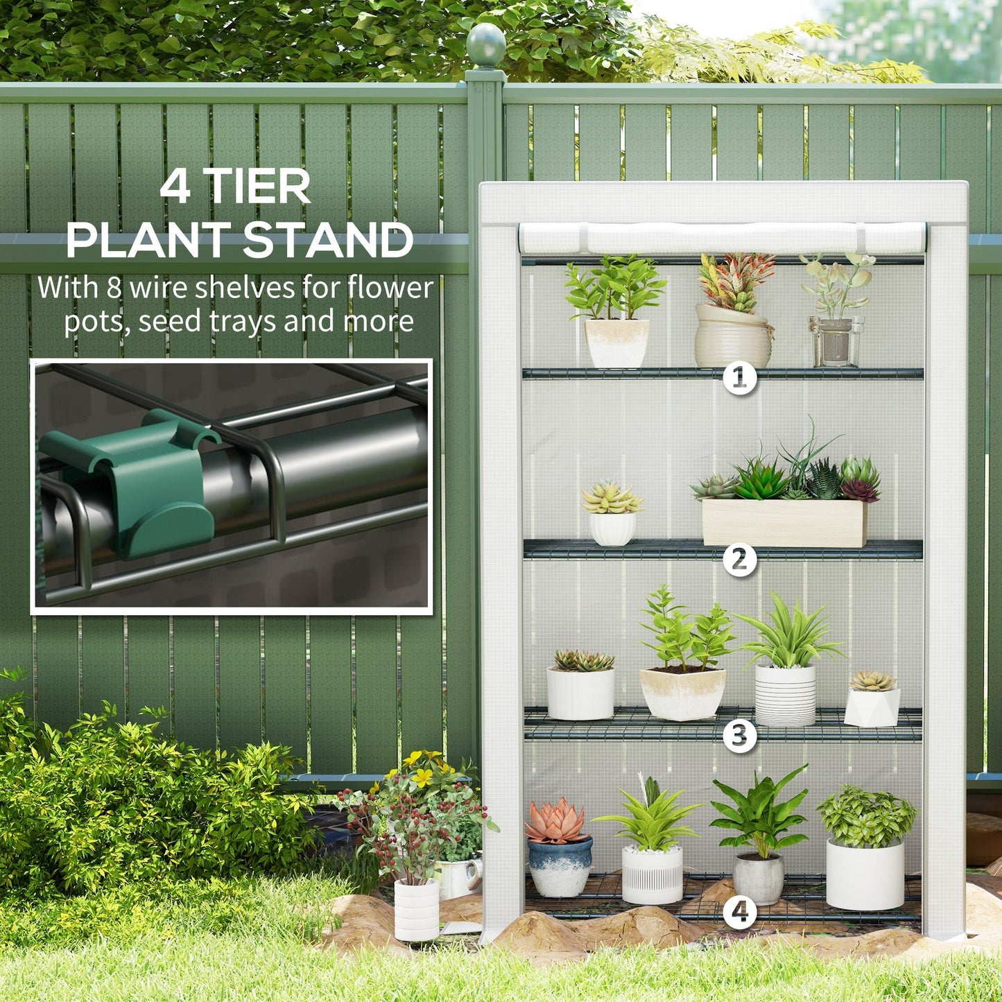 Outsunny Four-Tier Mini Greenhouse - Grey/White