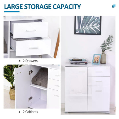 HOMCOM Modern High Gloss Sideboard Storage Cabinet Table Chest of Drawers for Bedroom Living Room Storage Furniture, White