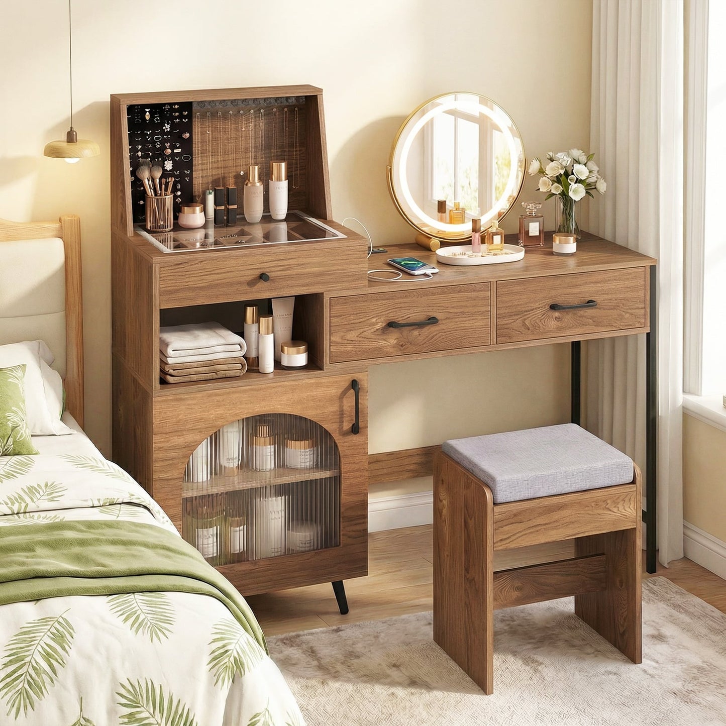 Vanity Desk with Mirror and Lights Makeup Vanity Table with 3 Lighting Modes-Natural