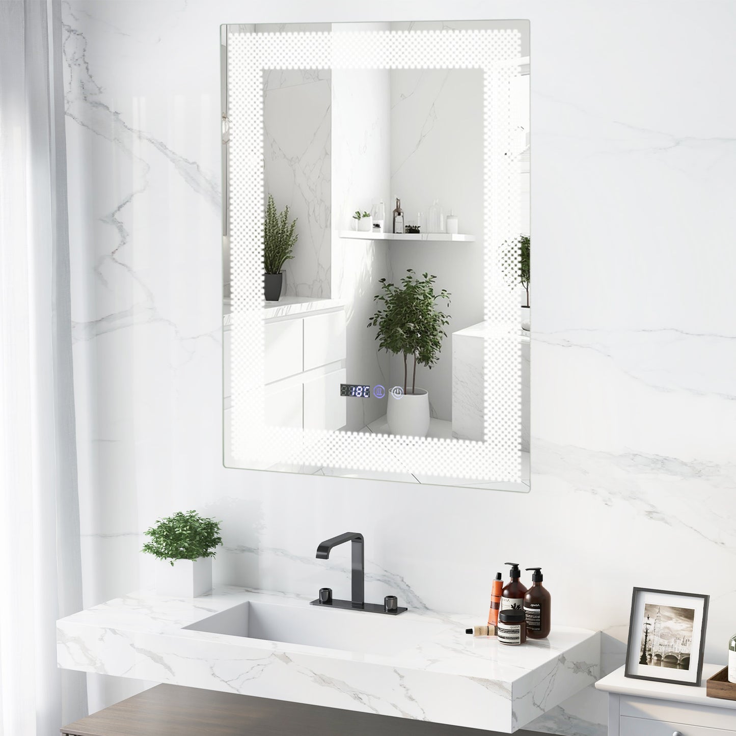 LED Wall Mounted Anti-Fog HD Vanity Mirror with 3 Color Adjustable Lights