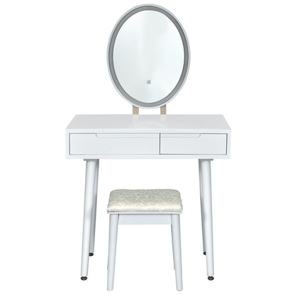 Vanity Table Set with Surrounded LED Tape Lights-White