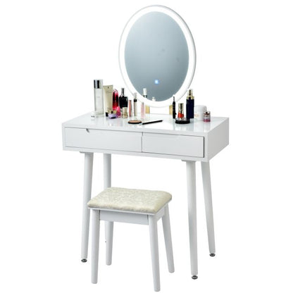 Vanity Table Set with Surrounded LED Tape Lights-White