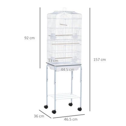 PawHut Metal Bird Parrot Cage w/ Breeding Stand Feeding Tray Wheels Parakeet Pet Supply White 47.5L x 37W x 153H (cm)