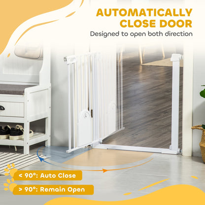 PawHut Dog Gate with Cat Flap Pet Safety Gate Barrier, Stair Pressure Fit, Auto Close, Double Locking, for Doorways, Hallways, 75-103 cm White