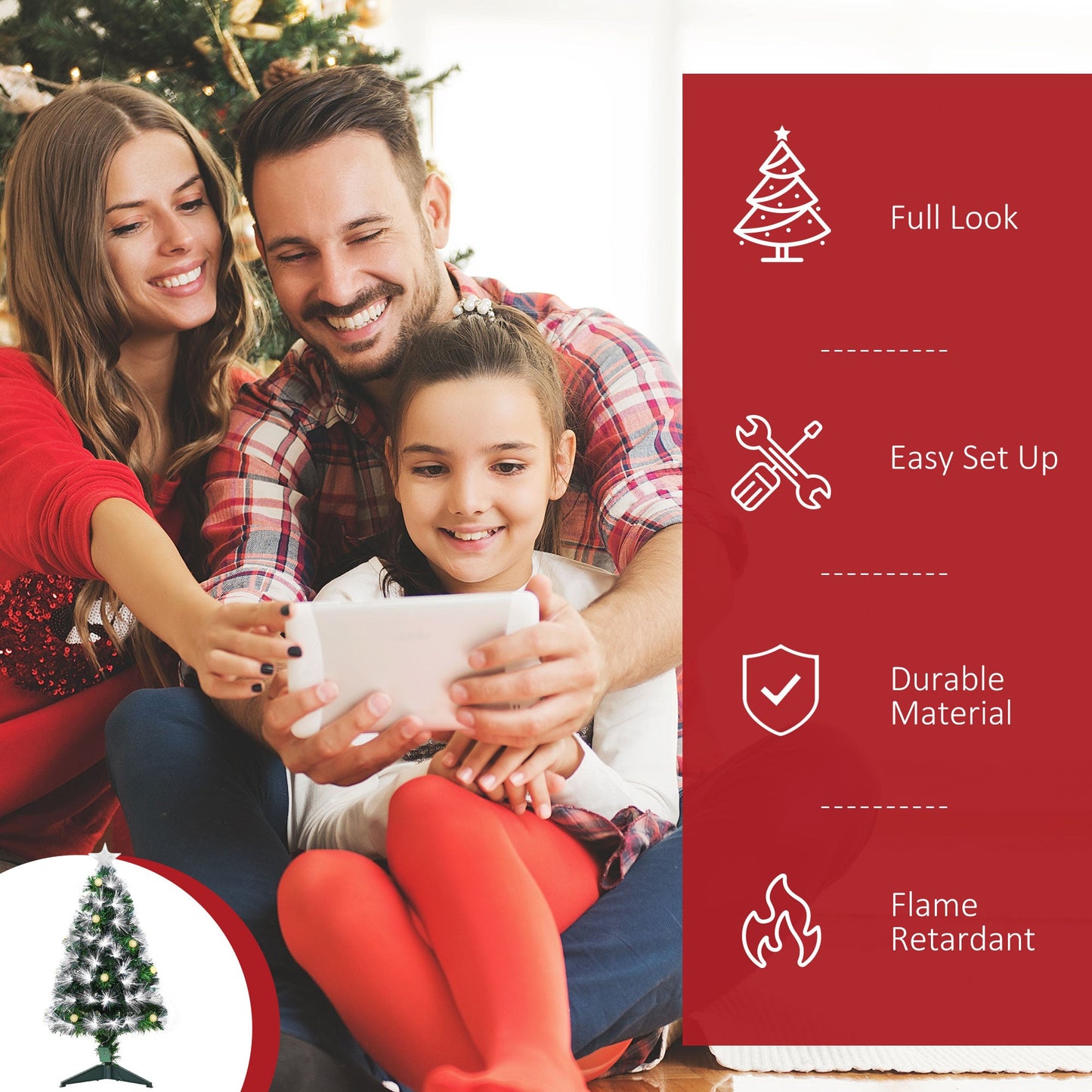 شجرة عيد الميلاد الاصطناعية HOMCOM بطول 3 أقدام مع 90 مصباح LED على شكل نجمة وقاعدة ثلاثية وديكور موسمي كامل الجسم مضاء مسبقًا للمنزل