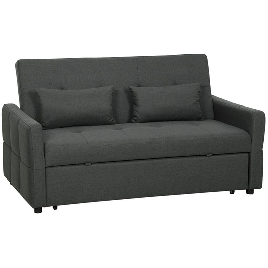 HOMCOM Three-Way Two-Seater Sofa Bed - Charcoal Grey