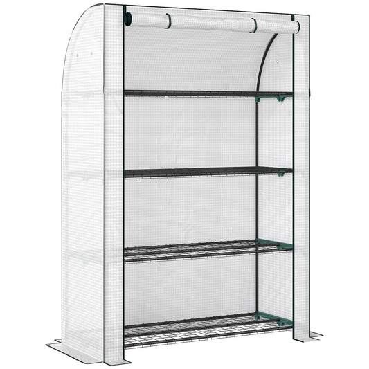 Outsunny Mini Greenhouse with Reinforced PE Cover, Portable Indoor Outdoor Green House with Roll-up Door, 170 x 120 x 50cm, White