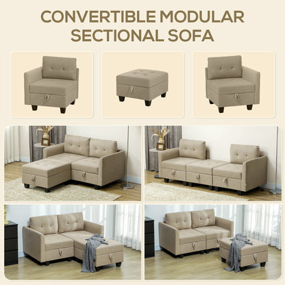 Sofa modułowa HOMCOM w kształcie litery L ze schowkiem - jasnobrązowa