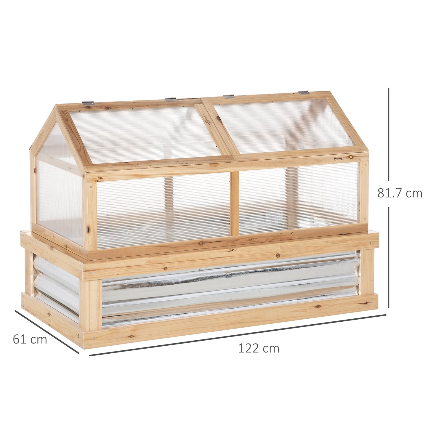 Outsunny Raised Garden Bed with Greenhouse Top, Garden Wooden Cold Frame Greenhouse Flower Planter Protection, 122x 61 x 81.7cm, Natural