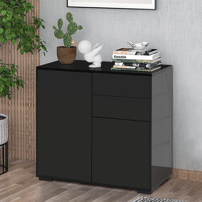 HOMCOM High Gloss Frame Sideboard, Side Cabinet, Push-Open Design with 2 Drawer for Living Room, Bedroom, Black