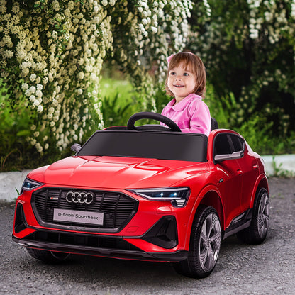 HOMCOM Audi E-tron Licencjonowany 12V Elektryczny Samochód Dla Dzieci, Elektryczny Samochód Dla Dzieci, Z Pilotem Rodzicielskim, Muzyczne Światła MP3, Koła Zawieszone, Dla Dzieci w Wieku 3-5 Lat, Czerwony