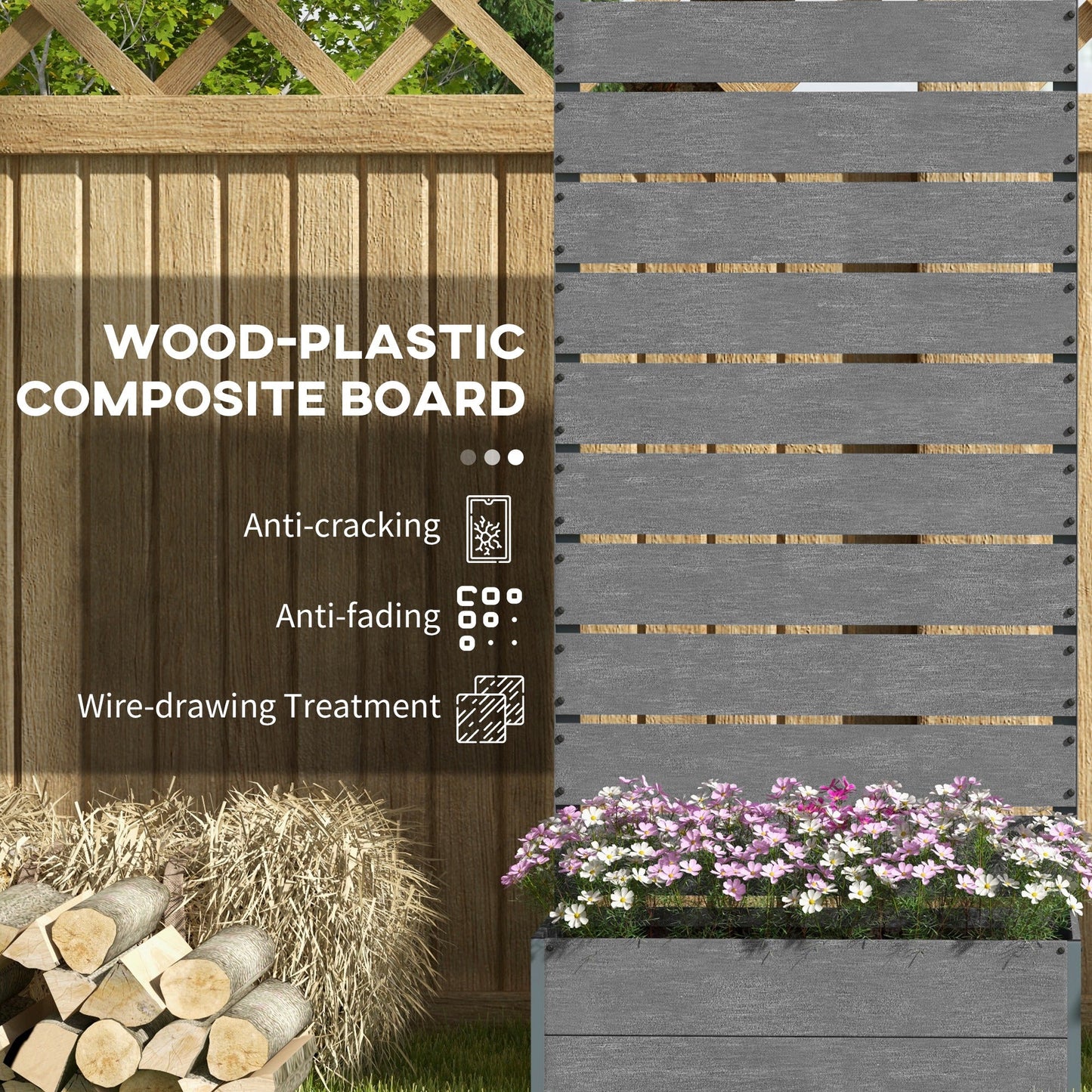 Outsunny Garden Planter with Trellis Wooden Planter for Garden & Patio Family Use, Grey