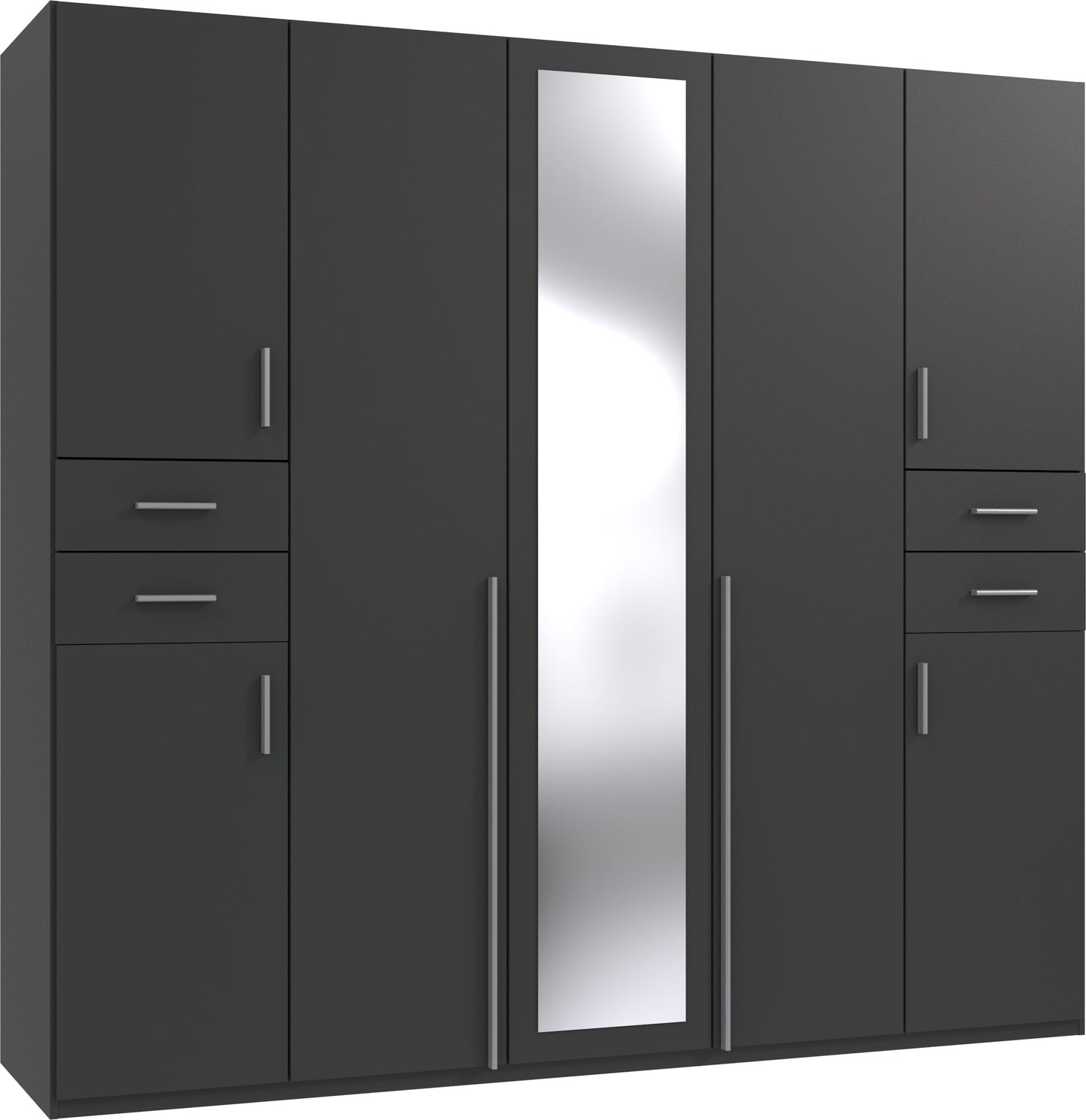 FENTON 5 Door Mirrored Wardrobe Finish Graphite 225cm