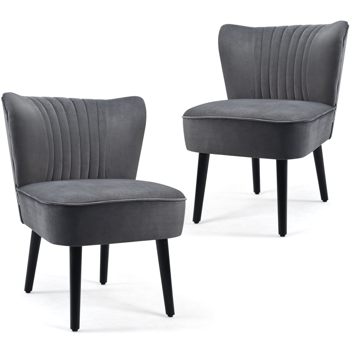 Velvet Accent Chair Set of 2 Modern Leisure Chair with Rubber Wood Legs-Grey