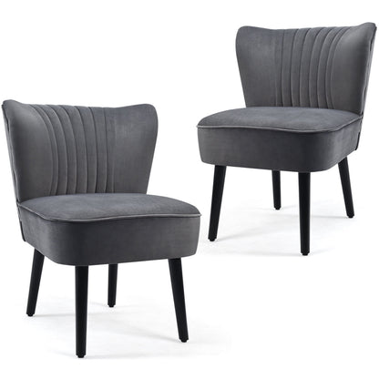 Velvet Accent Chair Set of 2 Modern Leisure Chair with Rubber Wood Legs-Grey