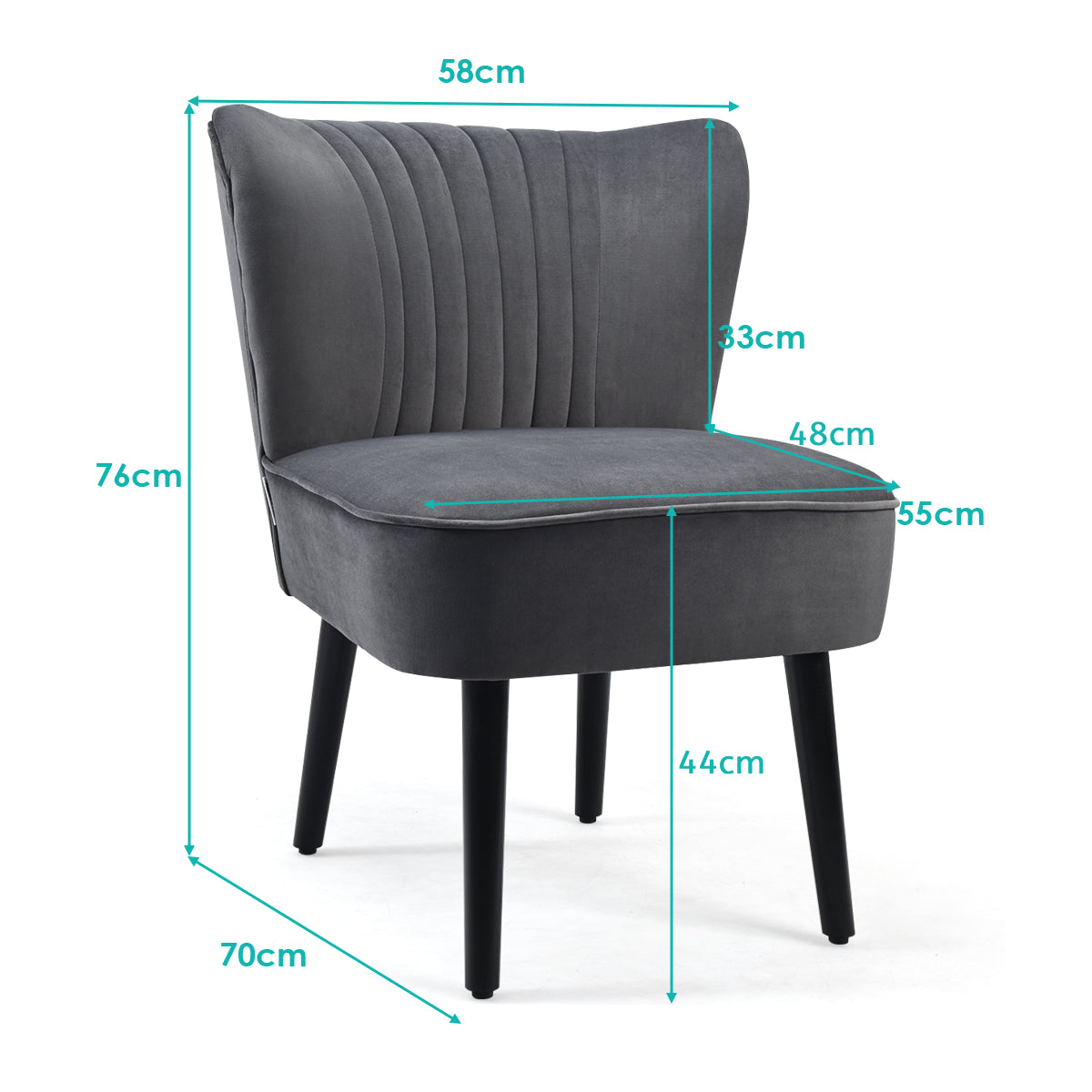 Velvet Accent Chair Set of 2 Modern Leisure Chair with Rubber Wood Legs-Grey