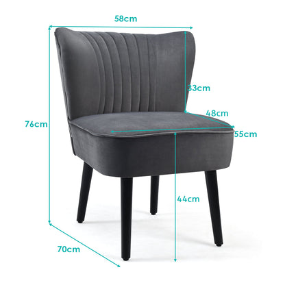 Velvet Accent Chair Set of 2 Modern Leisure Chair with Rubber Wood Legs-Grey
