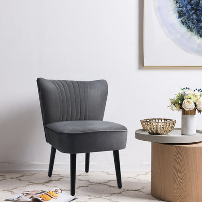 Velvet Accent Chair Set of 2 Modern Leisure Chair with Rubber Wood Legs-Grey