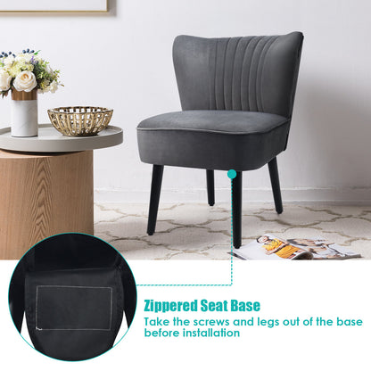 Velvet Accent Chair Set of 2 Modern Leisure Chair with Rubber Wood Legs-Grey