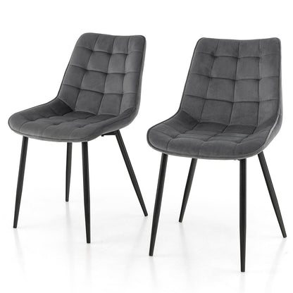 Velvet Dining Chairs Set of 2 with Upholstered Backs and Seats-Grey