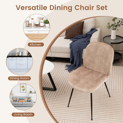 Velvet Upholstered Dining Chair Set of 2 with Metal Base-Coffee